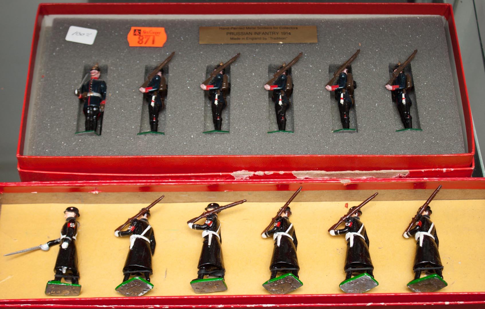 Appraisal: Two German painted lead soldier boxed figures including six Prussian