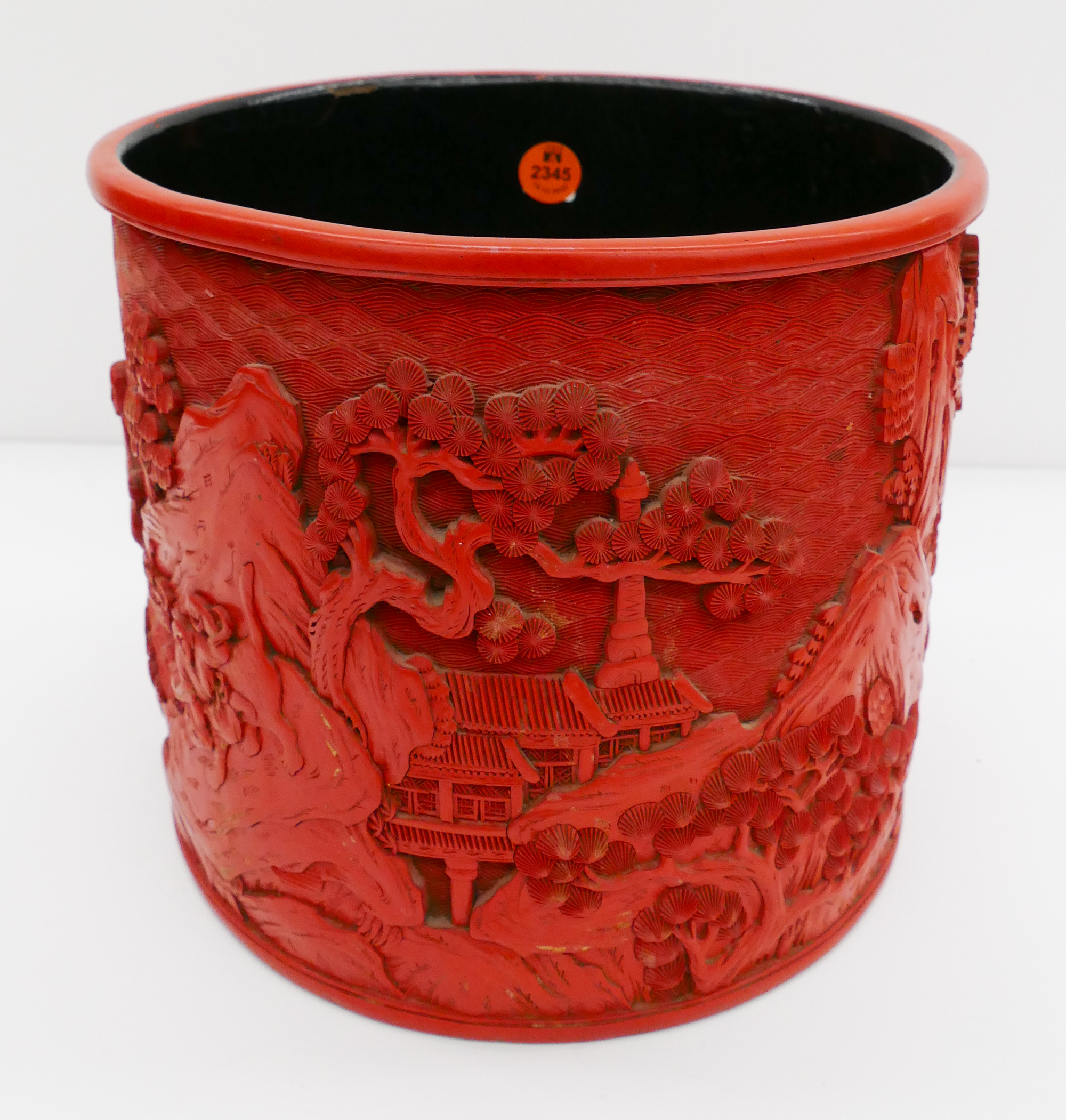 Appraisal: Old Chinese Cinnabar Large Brush Pot- x '' with some