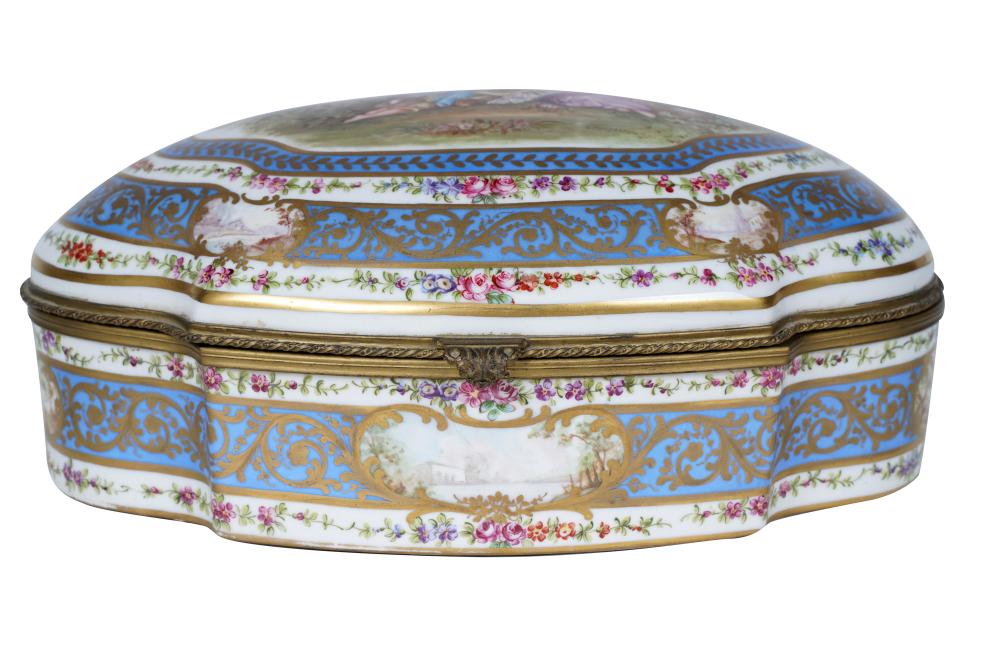 Appraisal: FRENCH PORCELAIN TABLE BOXin the Sevres style Condition with wear