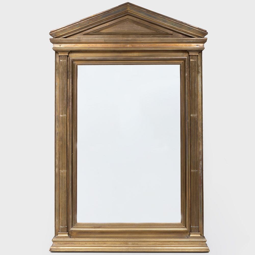 Appraisal: Large English Brass Pedimented Mirror Fitted with a beveled mirror