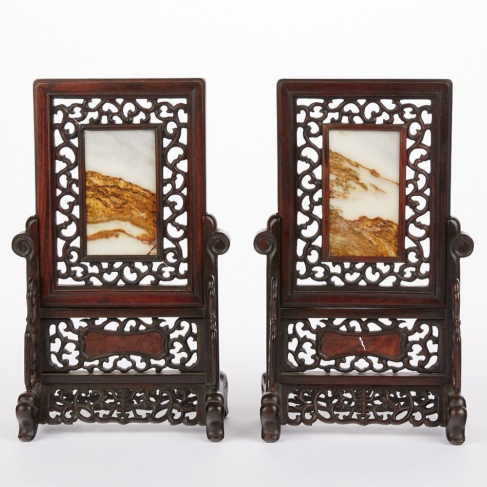 Appraisal: Pr Early th c Chinese Export Scholar's Screens w Dreamstone