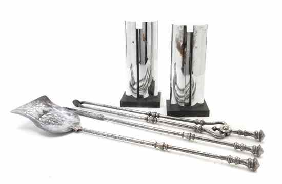 Appraisal: A Group of Fireplace Accessories comprising chromed andirons and three