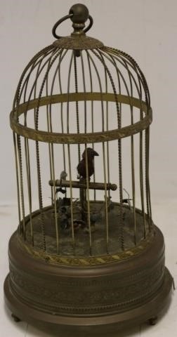 Appraisal: EARLY TH C SINGING BIRD IN BRASS CAGE AUTOMATONMANUFACTURED BY