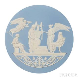 Appraisal: Wedgwood Solid Light Blue Jasper Apotheosis of Homer Plaque England