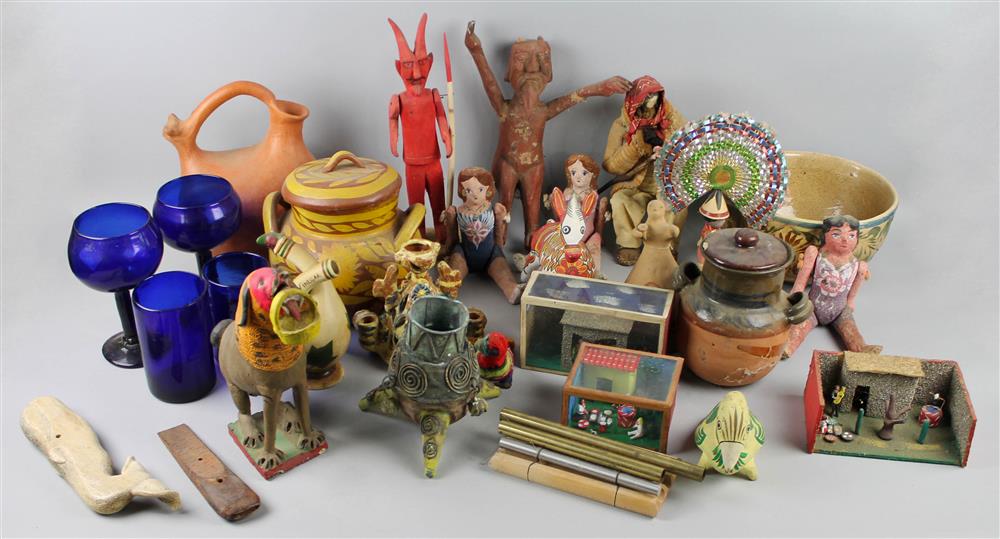 Appraisal: GROUP OF MEXICAN FOLK ART ITEMS including miniature dioramas ceramic