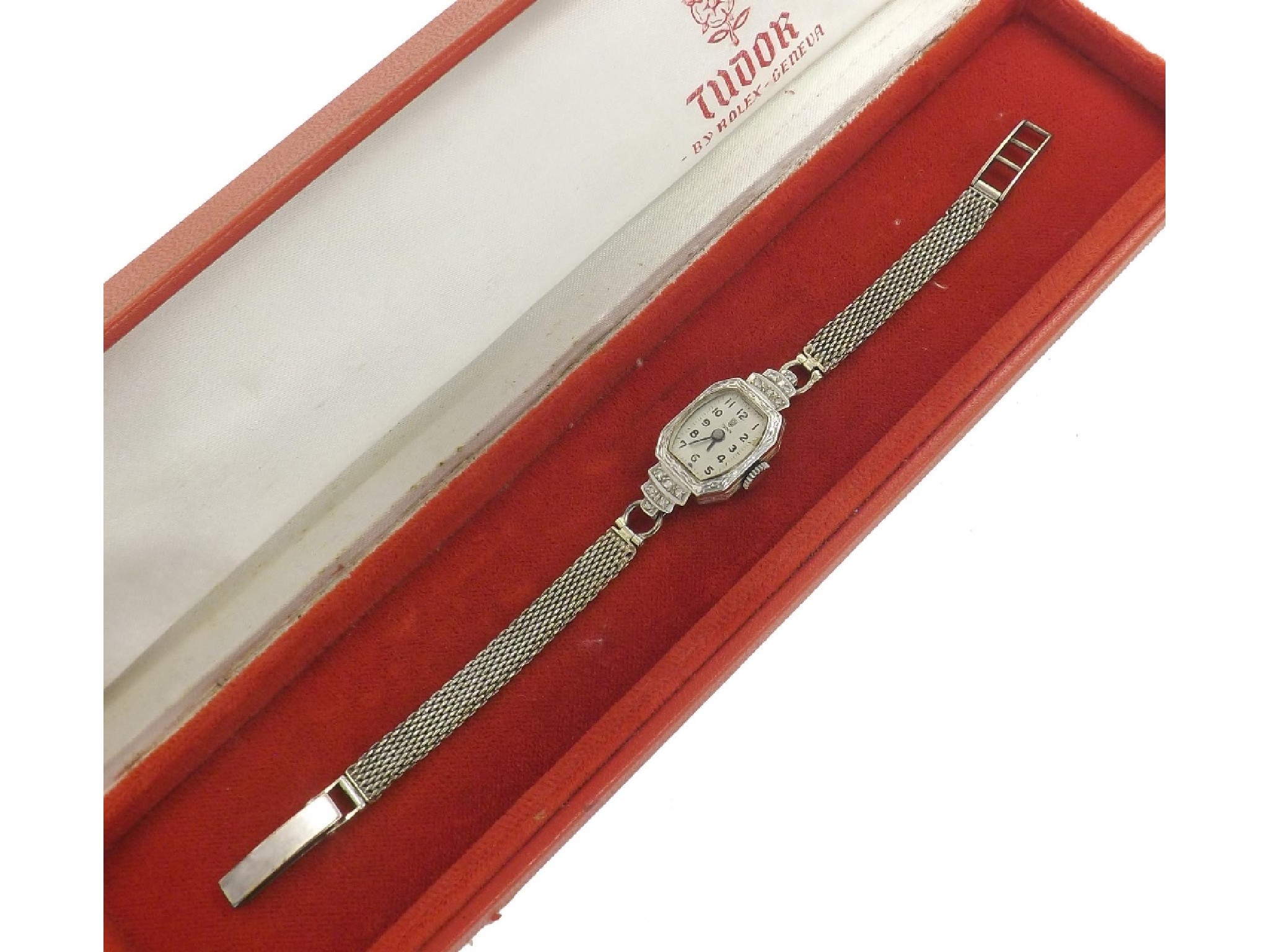 Appraisal: Tudor platinum and diamond lady's cocktail watch rectangular silvered dial