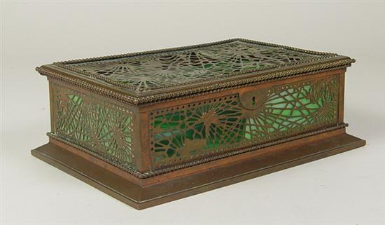 Appraisal: Tiffany Studios Patinated Bronze Glass Desk Box Pine Needle pattern