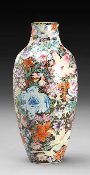 Appraisal: A black ground porcelain vase with 'mille fleurs' decoration Qianlong