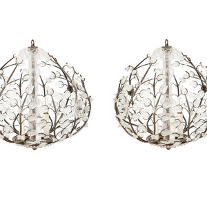 Appraisal: A Pair of Gilt Metal and Etched Crystal Leaf Globe-form