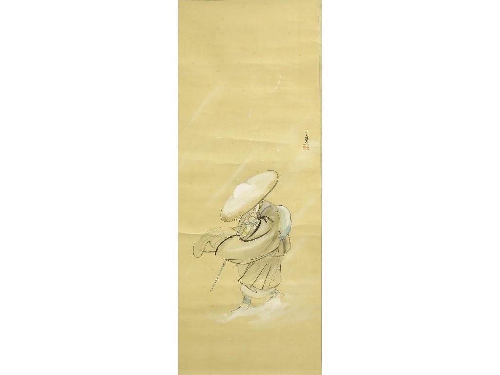 Appraisal: Early th century Japanese scroll on silk depicting a monk