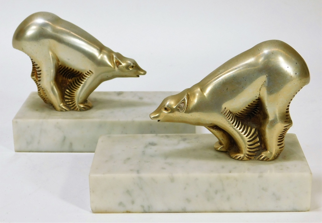 Appraisal: PR FRENCH ART DECO BRONZE POLAR BEAR BOOK ENDS France