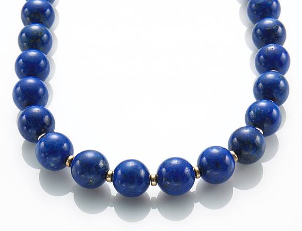 Appraisal: A lapis lazuli and k gold necklace length in