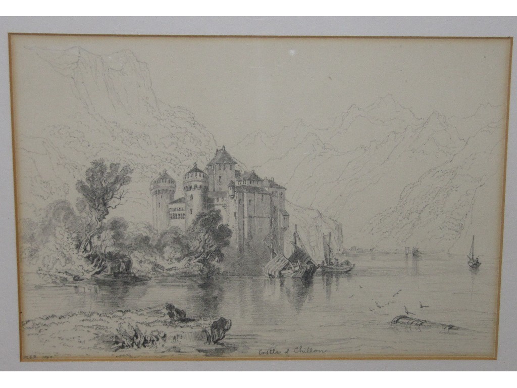 Appraisal: Pencil drawing 'Castle of Chillon' monogrammed and dated MEB lower