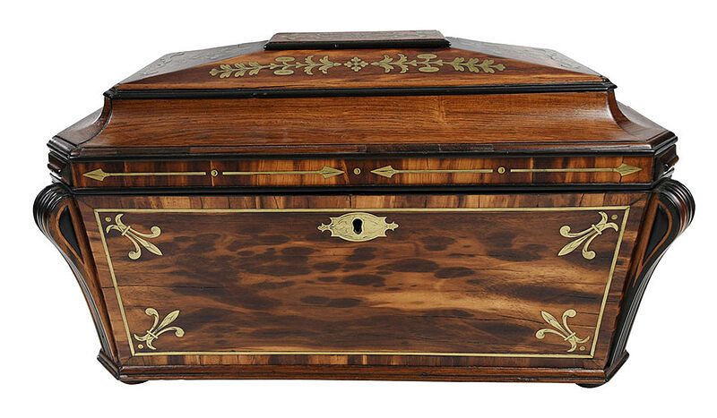 Appraisal: Fine Regency Rosewood and Brass Inlaid Tea Caddy British early