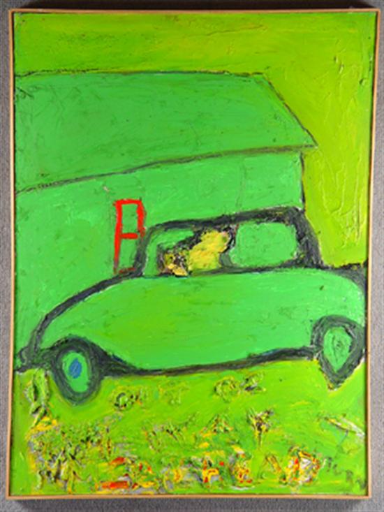 Appraisal: Ted Turner American - Green car and building Acrylic on