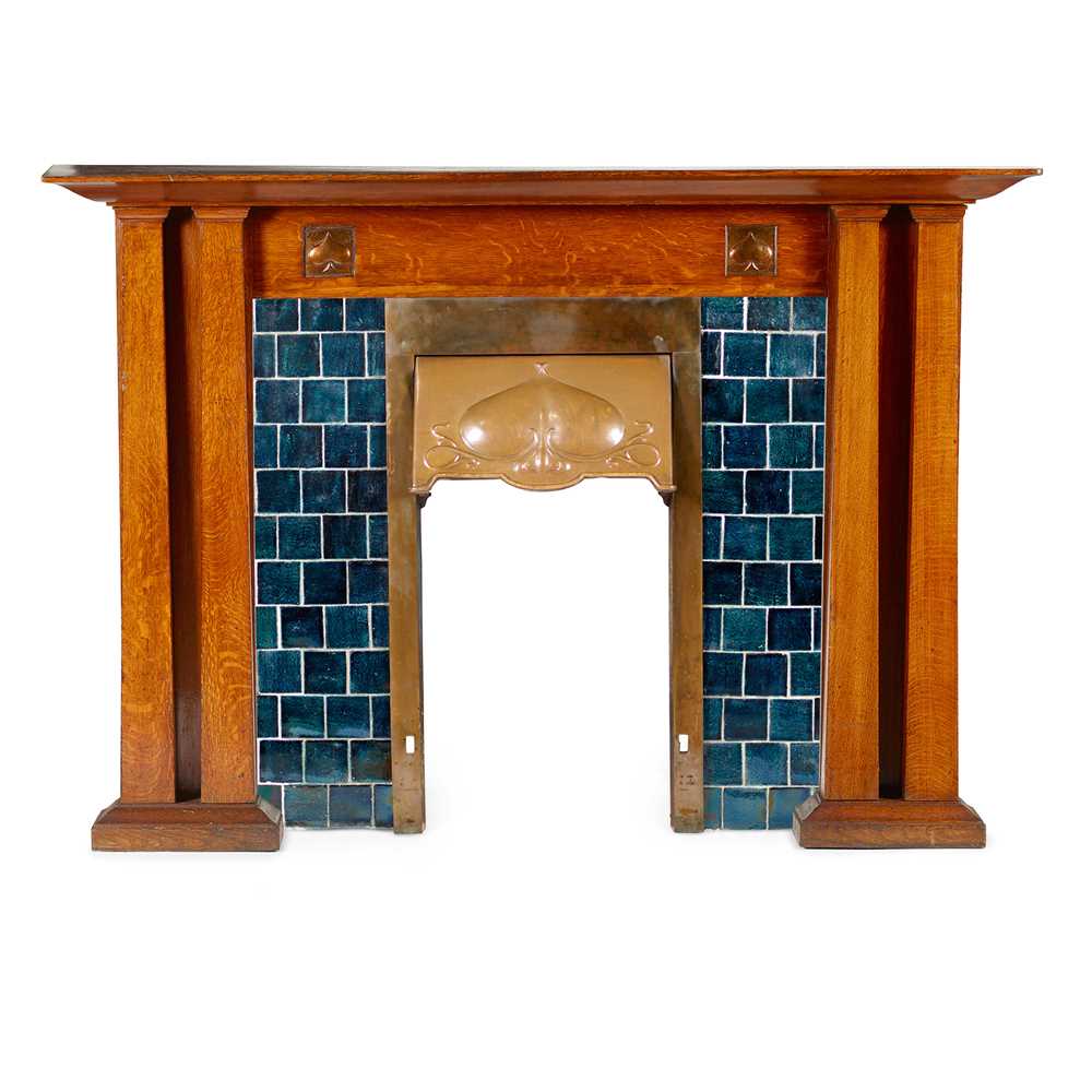 Appraisal: ENGLISH ARTS CRAFTS FIREPLACE CIRCA oak patinated copper with repouss