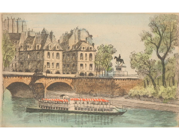 Appraisal: Pont Neuf Paris Bridge etching entitled Paris Le Vert -