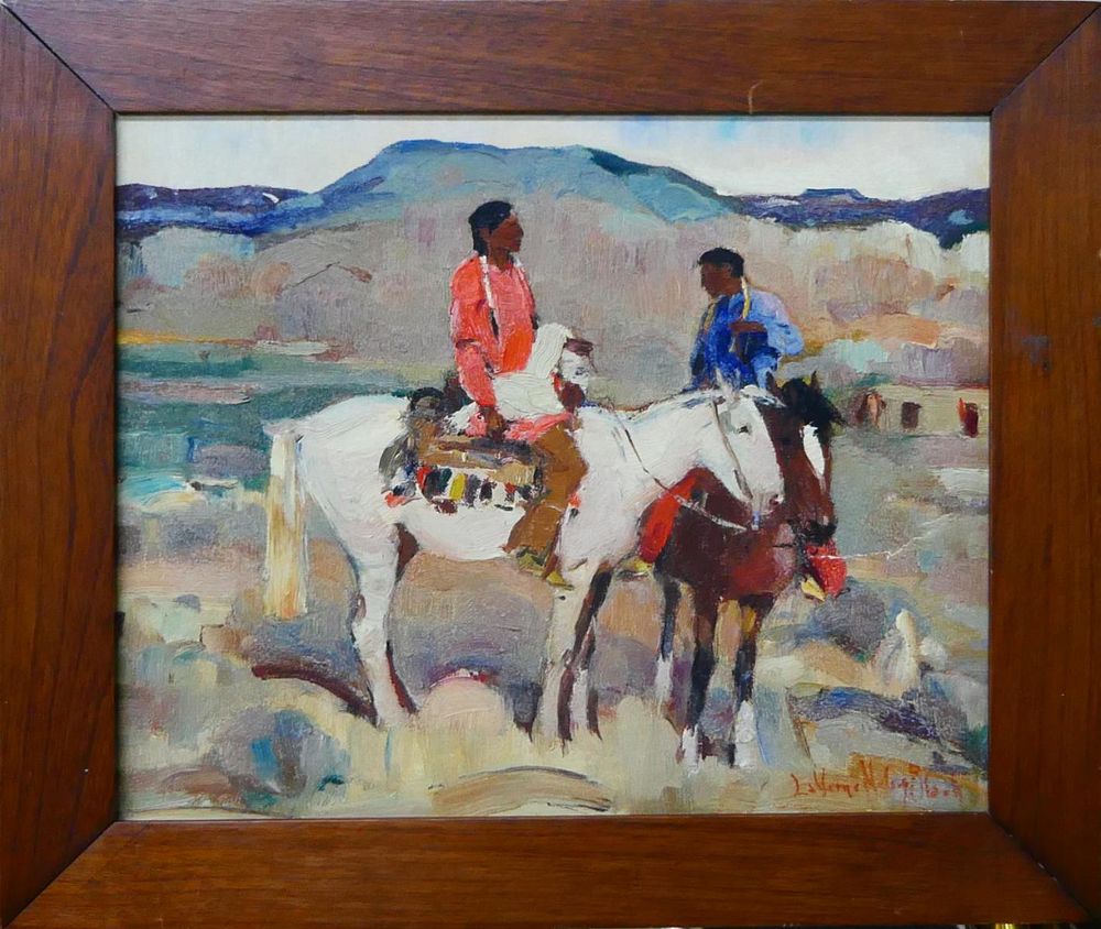 Appraisal: LAVERNE NELSON BLACK OIL CANVAS - TAOS NM INDIANS ON