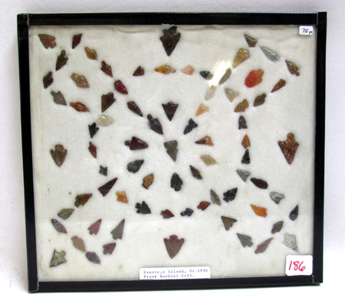 Appraisal: CASED COLLECTION OF SEVENTY SIX ARROWHEADS from the Frank Buehler