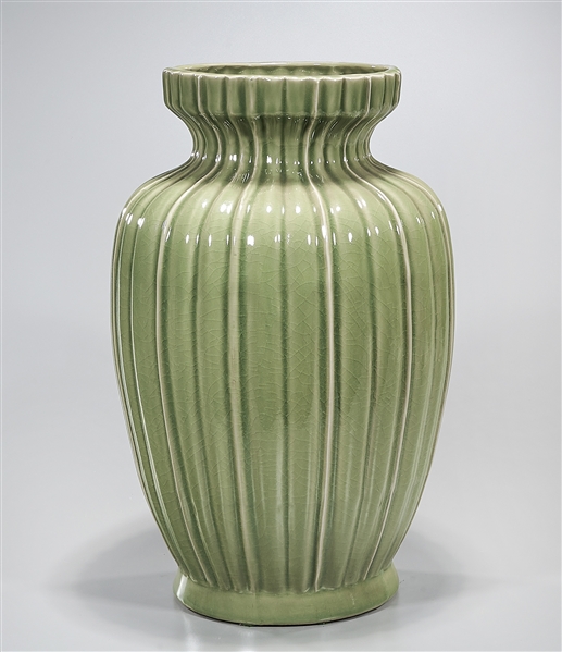 Appraisal: Chinese green glazed porcelain ribbed vase x approx Condition general