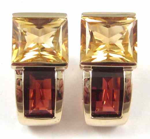 Appraisal: PAIR OF CITRINE AND GARNET EARRINGS each k yellow gold