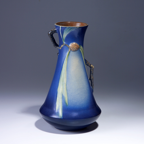 Appraisal: ROSEVILLE Blue Pine Cone corseted vase - Restoration to one