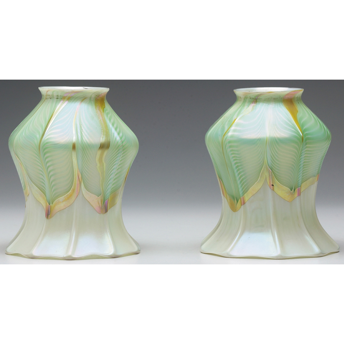 Appraisal: Quezal shades pair flaring organic shape in opalescent glass with