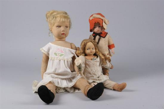 Appraisal: ONE FELT DOLL AND TWO CLOTH DOLLS Including one Lenci-type