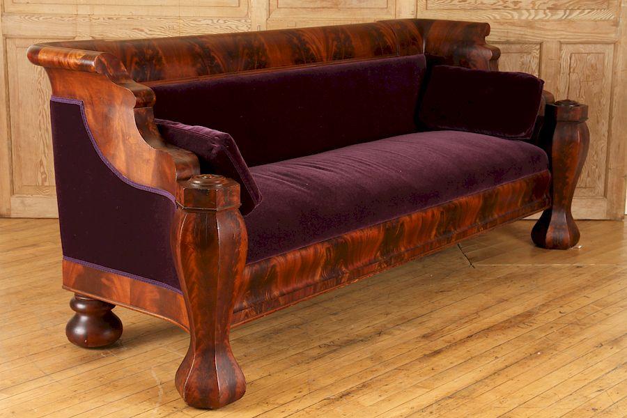 Appraisal: AMERICAN EMPIRE CROTCH MAHOGANY SOFA C An American Empire crotch