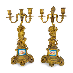 Appraisal: A Pair of Louis XV Style Gilt Bronze Three-Light Candelabrum