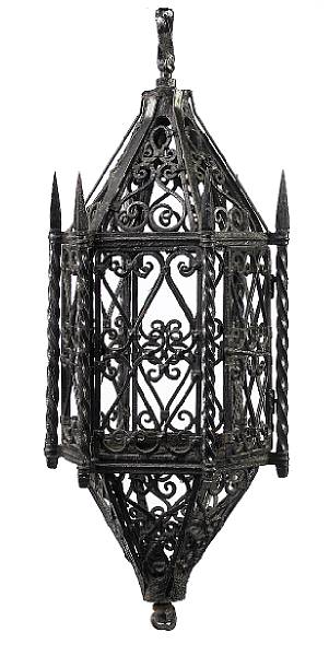 Appraisal: A wrought iron hanging lantern height in diameter in