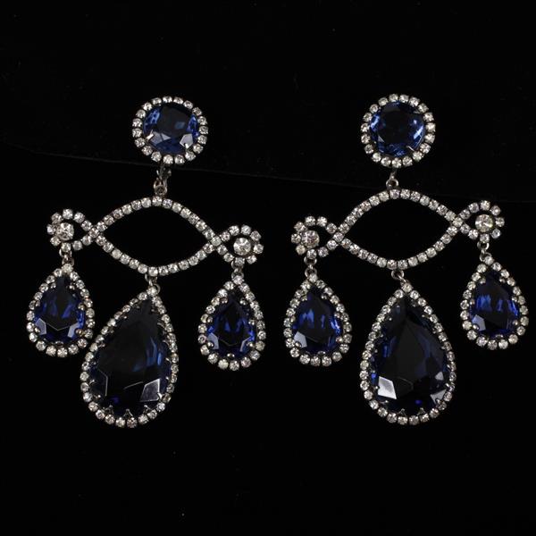 Appraisal: Kenneth J Lane KJL Blue Jewel Rhinestone Chandelier Earrings H