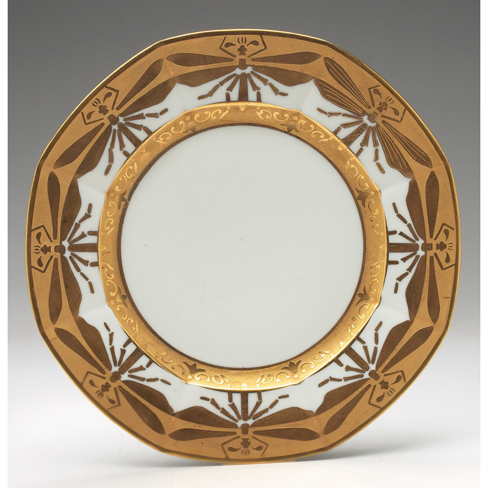 Appraisal: White's Art Co plate hand painted white with gold border