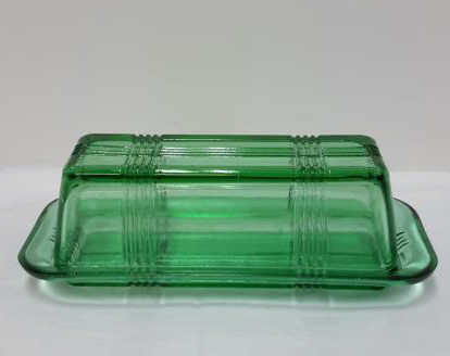 Appraisal: Depression Era Green Crisscross lb Butter Dish Produced by Hazel