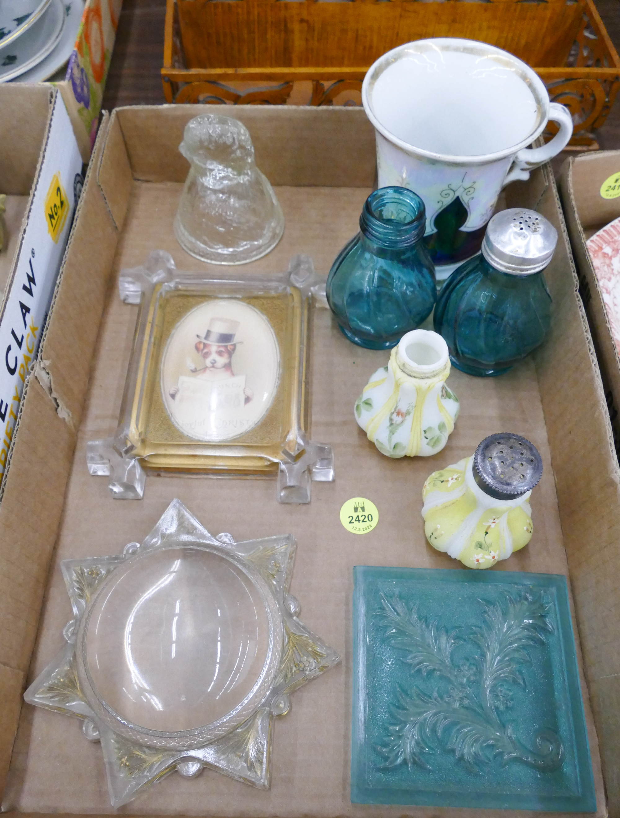 Appraisal: Box Antique Glass Shakers and Paperweights Etc