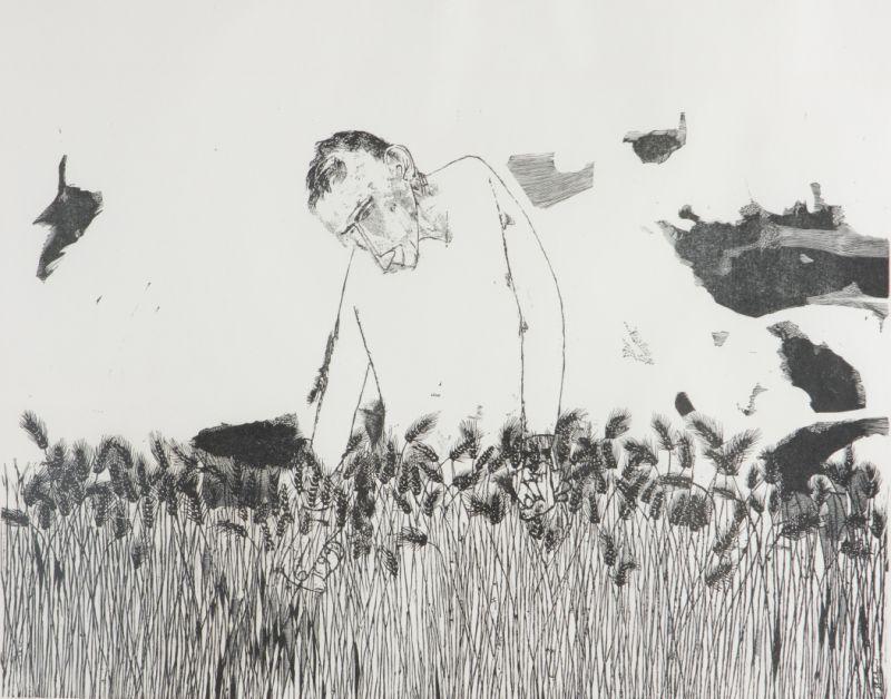 Appraisal: Leonard Baskin Am - Man in Field etching marginally signed