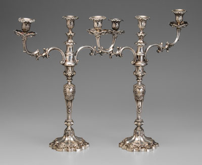 Appraisal: Pair silver-plated candelabra gothic style decoration each with three cups