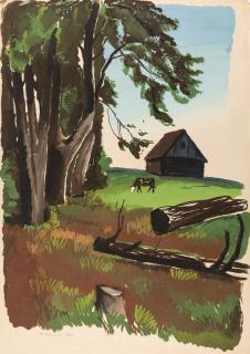 Appraisal: NIKOLAY STEPANOVICH TROSHIN RUSSIAN - Village View gouache on paper