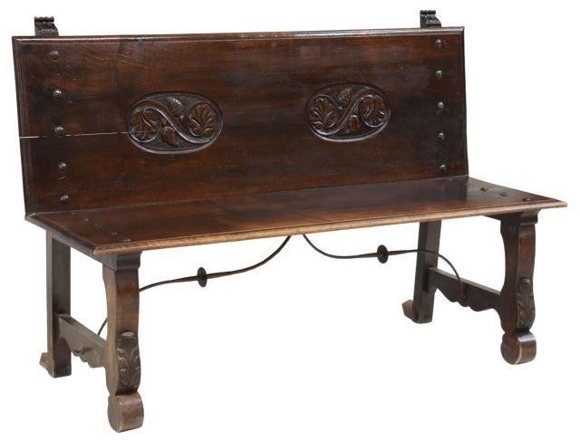 Appraisal: Spanish Baroque style walnut bench late th c carved back