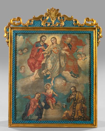 Appraisal: Large Spanish Colonial Oil Painting first quarter th century depicting