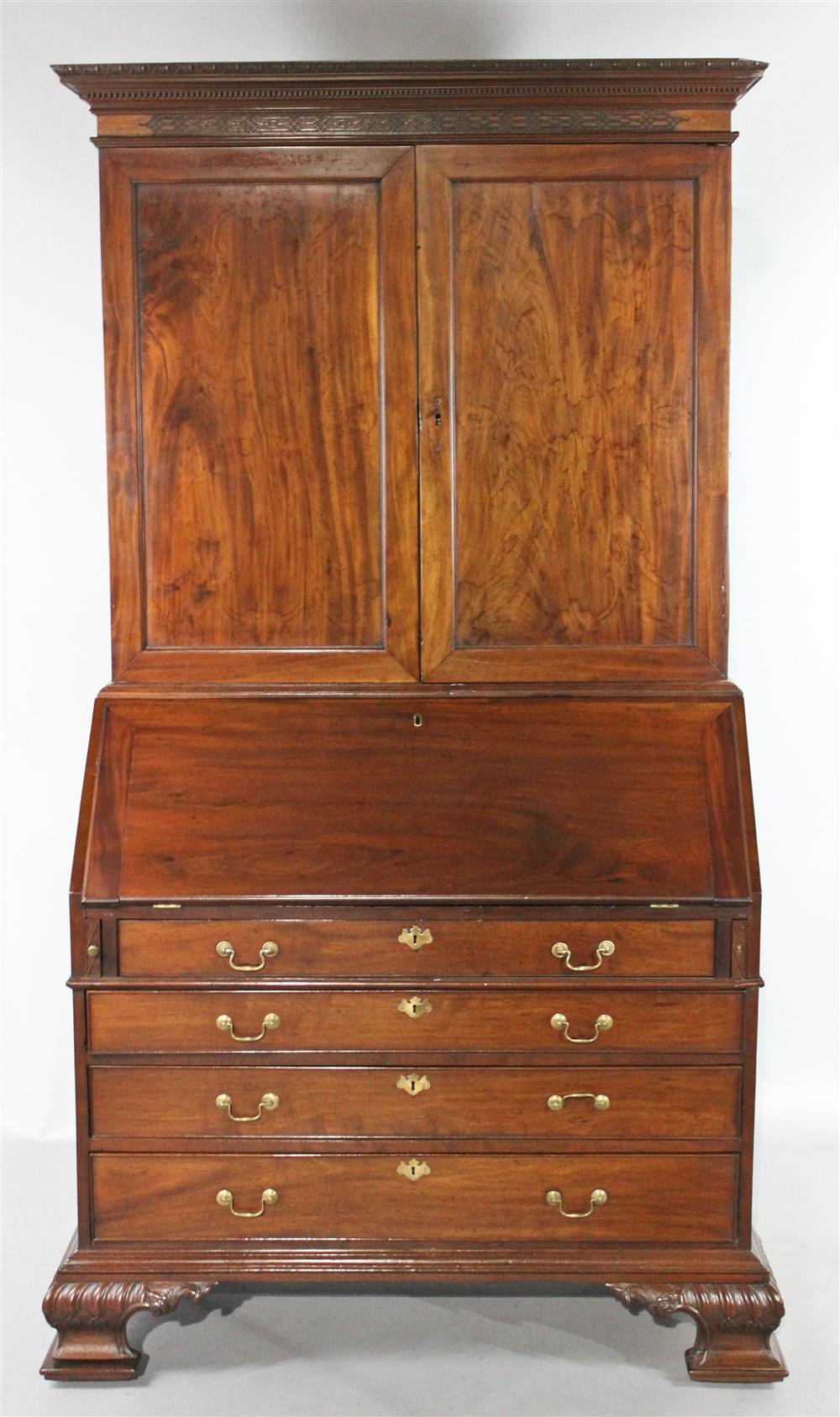 Appraisal: PHILADELPHIA CHIPPENDALE CARVED MAHOGANY SECRETARY BOOKCASE with an outset stacked