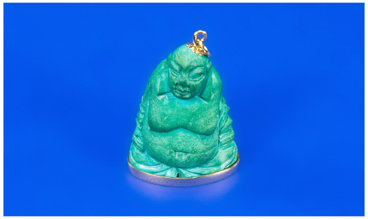 Appraisal: Realistically Carved Turquoise Buddha Pendant Gold Coloured Base And Bale