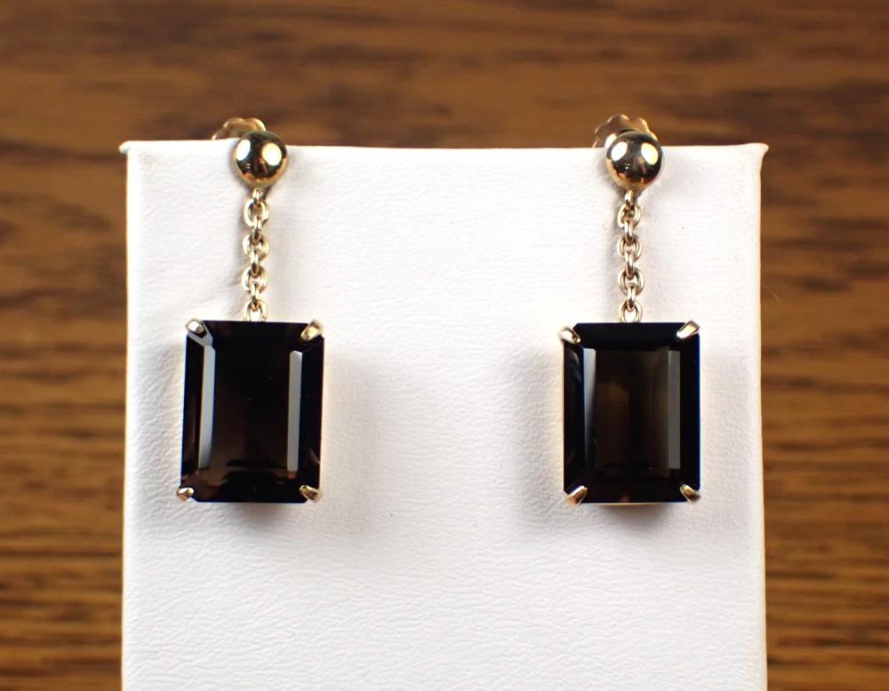 Appraisal: PAIR OF SMOKY QUARTZ AND FOURTEEN KARAT GOLD EARRINGS each