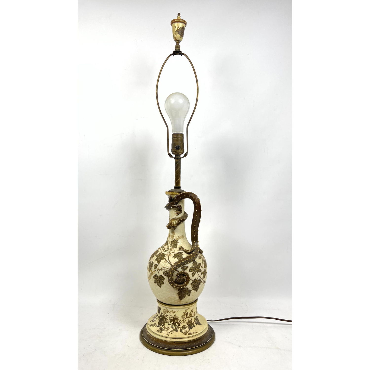 Appraisal: Royal Worcester style Porcelain Table Lamp Vase with Figural serpent