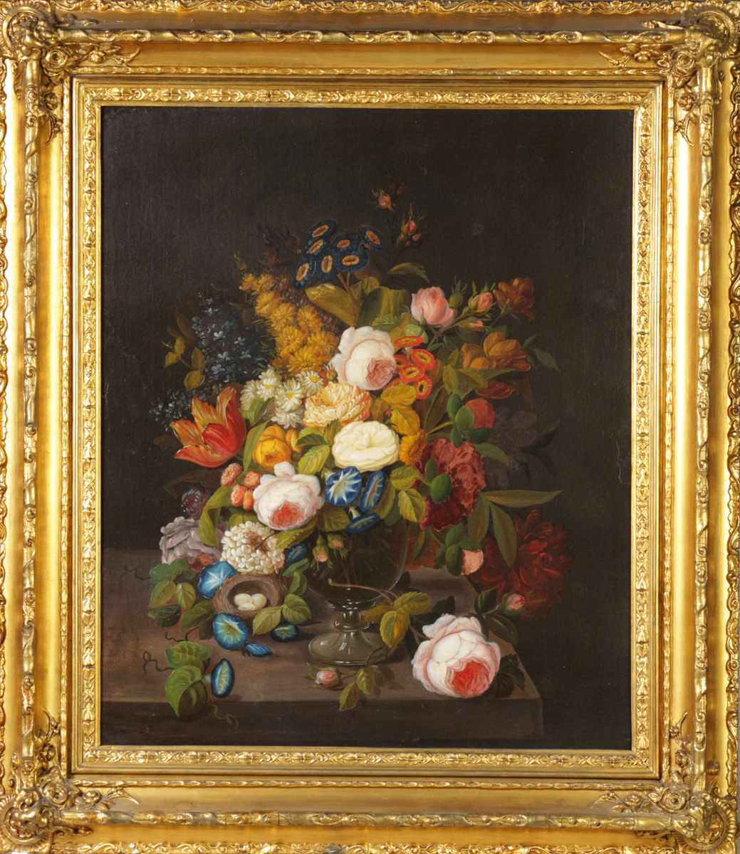 Appraisal: th Cent Still Life of Flower and Bird's Nest Condition