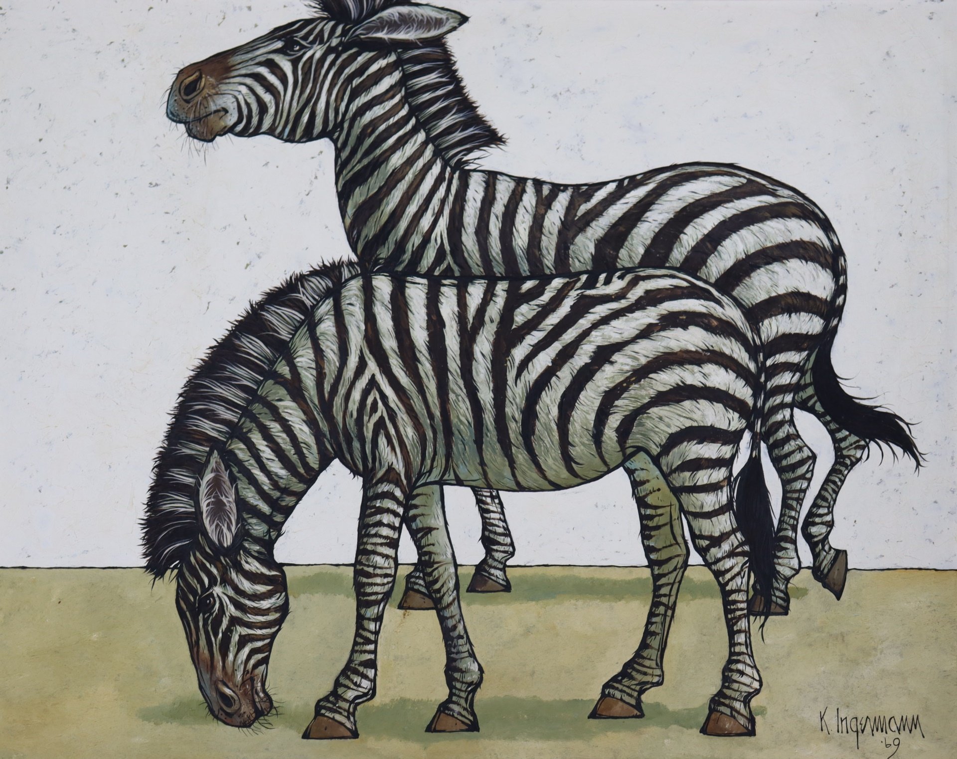 Appraisal: KEITH INGERMANN AMERICAN - ZEBRAS Oil on board Signed and