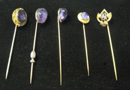 Appraisal: Five amethyst stick pins th century