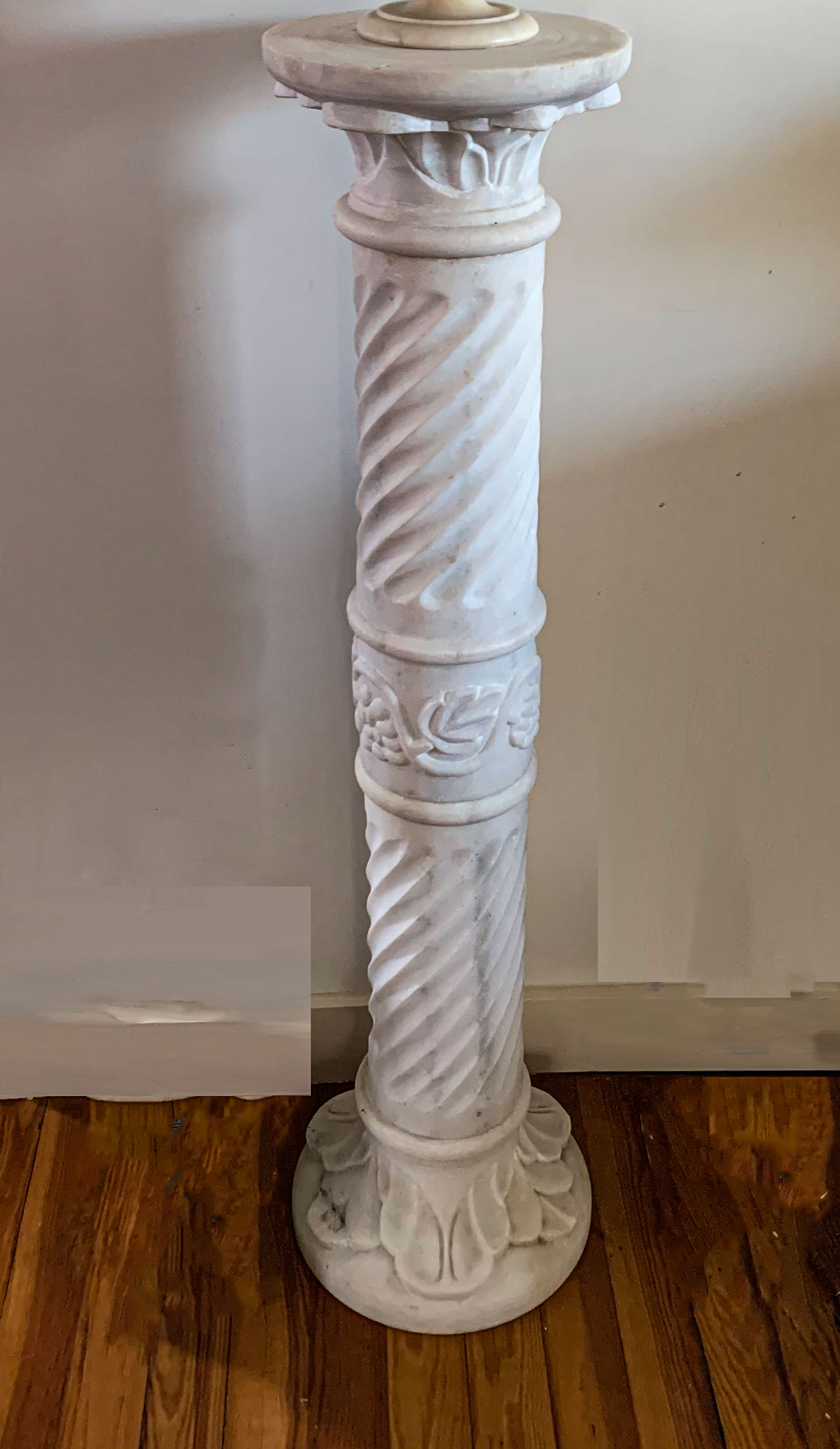 Appraisal: CARVED FLORAL MOTIF MARBLE PEDESTAL Multi section '' h