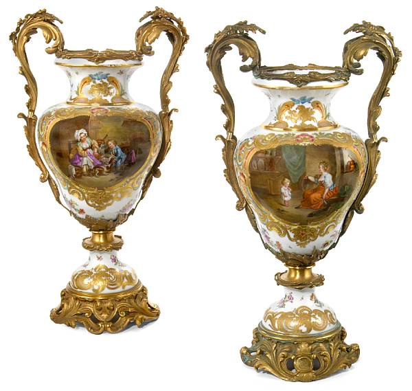 Appraisal: A pair of Louis XV style gilt bronze mounted porcelain