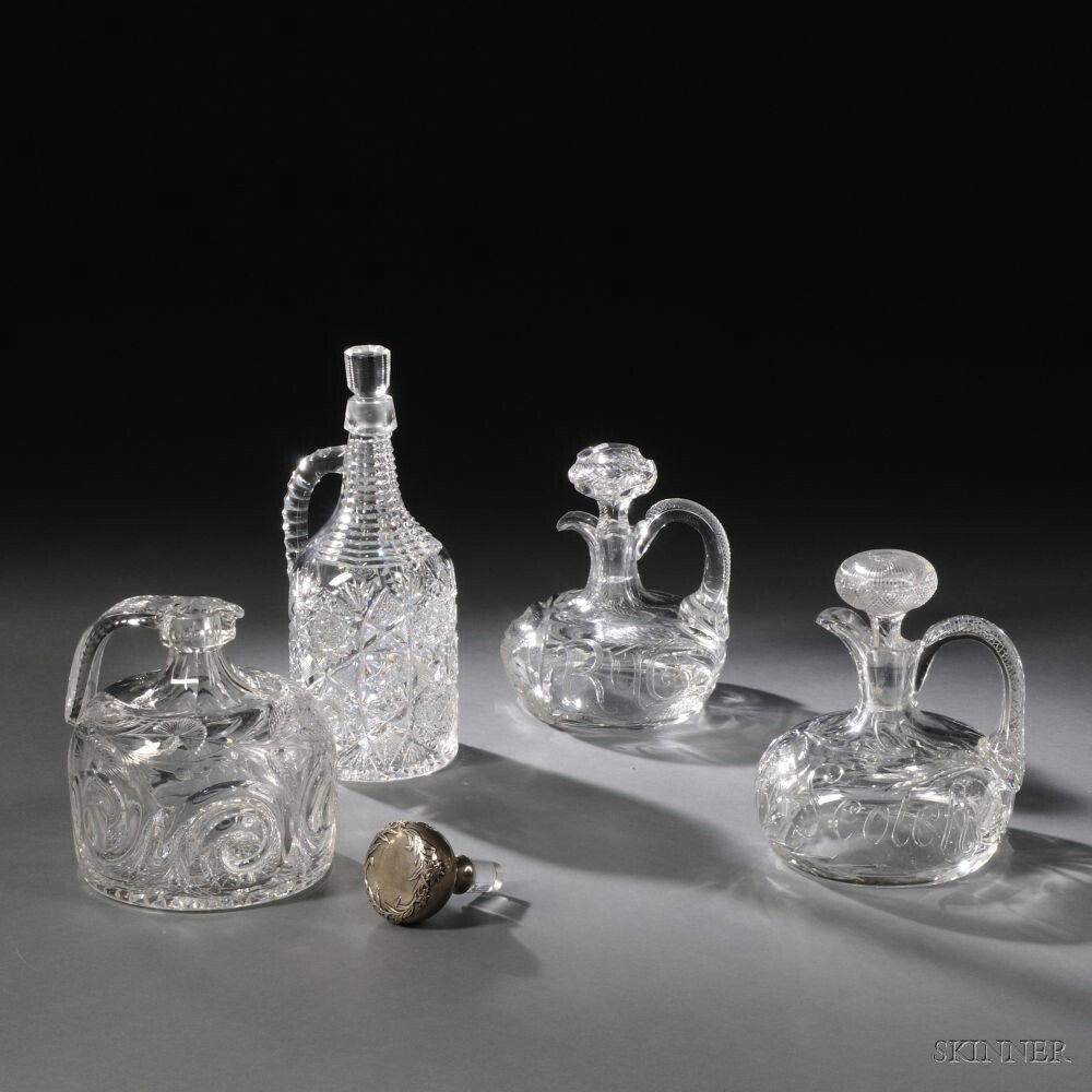 Appraisal: Four American Colorless Cut Glass Whiskey Jugs late th early